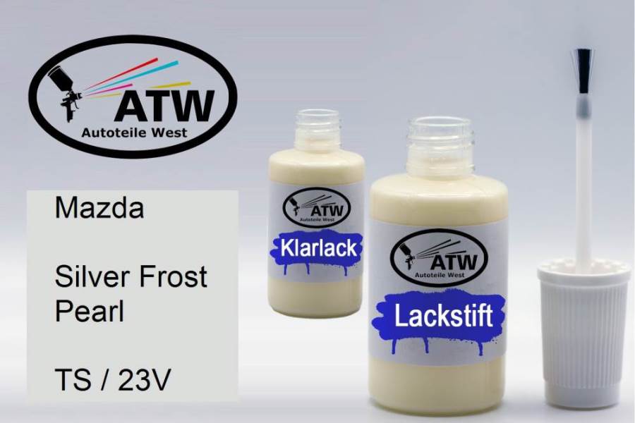 Mazda, Silver Frost Pearl, TS / 23V: 20ml Lackstift + 20ml Klarlack - Set, von ATW Autoteile West.